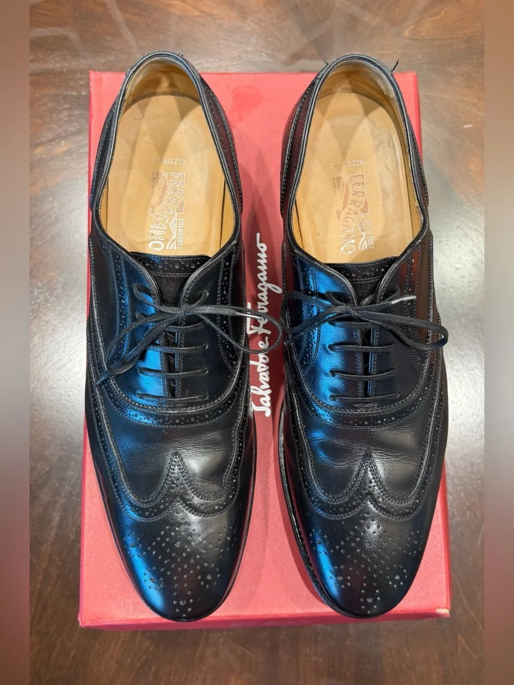 Black Leather Tramezza Wingtip Dress Shoes - Salvatore Ferragamo